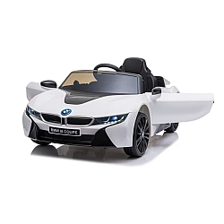 Masinuta electrica pentru copii BMW I8 cu doua usi, 12V-7Ah, LED, MP3, USB, Radio, Polipropilena, otel si scaun din piele ecologica, 115x73x46 cm