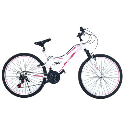 Bicicletă RDB Helena, 26 inch, Alb cu design roz, Frâne V-brake, Oțel