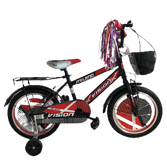 Bicicleta RDB MILANO, 16 inch, Cu roti ajutătoare si cos pentru depozitare, Rosu Bicicleta RDB MILANO, 16 inch, Cu roti ajutătoare si cos pentru depozitare, Rosu