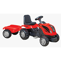 TRACTOR CU REMORCĂ ȘI PEDALE RDB-01-010,ROȘU, pentru copii