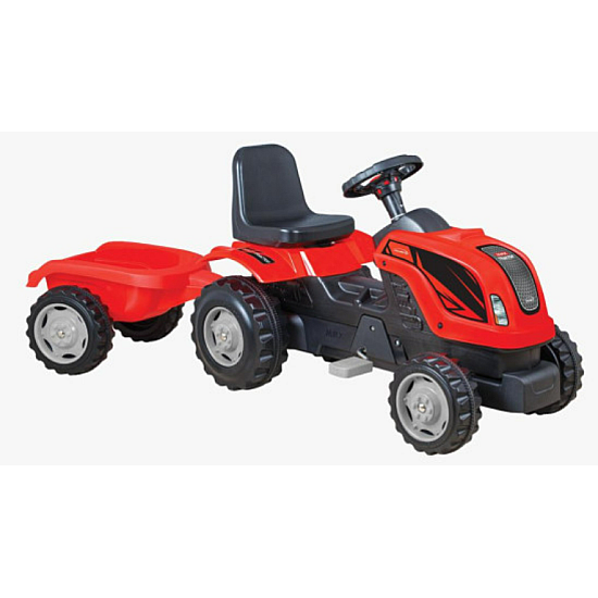 TRACTOR CU REMORCĂ ȘI PEDALE RDB-01-010,ROȘU, pentru copii