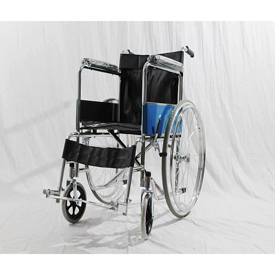 Cărucior OX-12503 din oțel cromat, fotoliu rulant pliabil